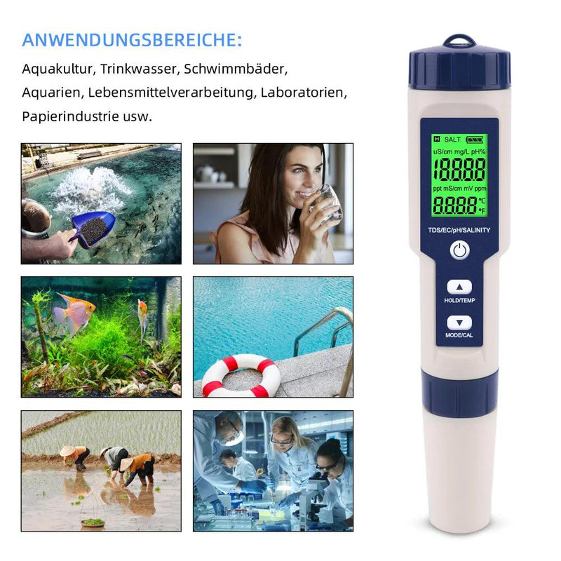 Medidor digital de qualidade da água, 5 em 1, tds/ec/ph/salinidade/temperatura, testador para piscinas, água potável, aquários