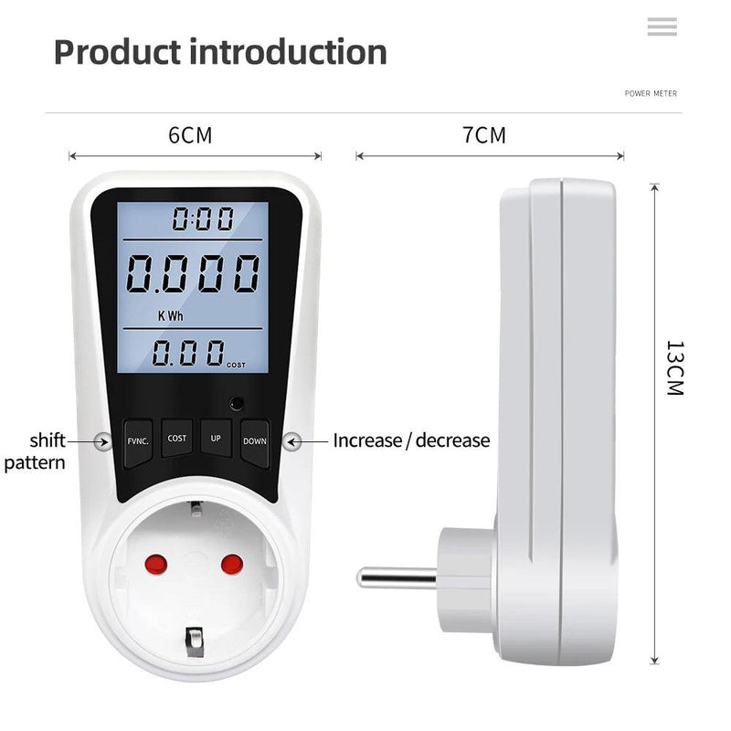 Medidor de Energia Digital, Wattímetro Ac, Consumo Elétrico, Tomada ue/br/fr, Tomada de energia, Quilowatt, Voltagem, Monitor