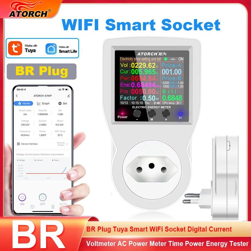 Medidor de Energia - Plugue inteligente Digital para Tomada c/ wifi - Medidor de Tensão e Corrente AC - Medidor de Consumo Energia - Wattímetro - Padrões EUA/BRASIL/EUROPA/REINO UNIDO