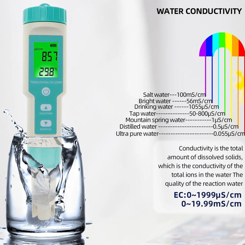 Medidor de Temperatura e Monitor de Qualidade da Água, Testador IP67 Para Água Potável, Modelo: COM-600,  PH -TDS-EC-ORP-Salinidade S.G., Medidor de pH de Aquários