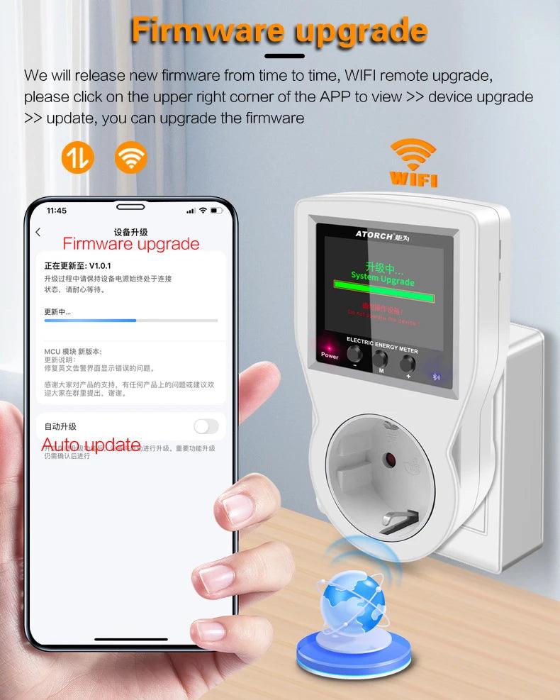 Medidor de Energia - Plugue inteligente Digital para Tomada c/ wifi - Medidor de Tensão e Corrente AC - Medidor de Consumo Energia - Wattímetro - Padrões EUA/BRASIL/EUROPA/REINO UNIDO